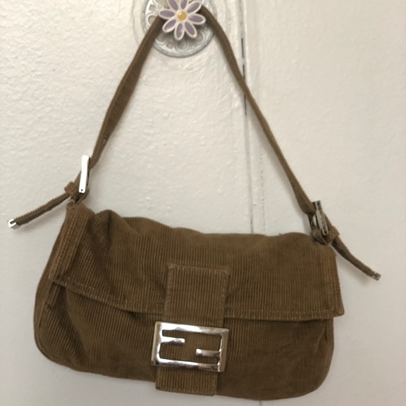 Fendi Beige Corduroy Baguette Bag Authentic Y2K - Picture 2 of 8